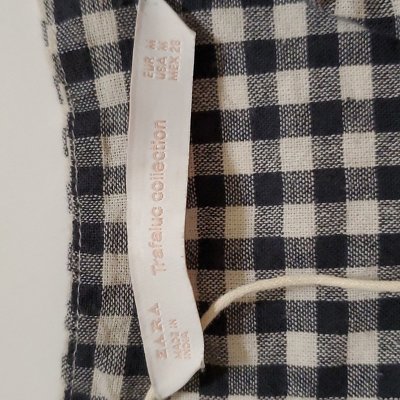 ZARA black white check 100% cotton embroidered long sleeve top - Picture 6 of 7
